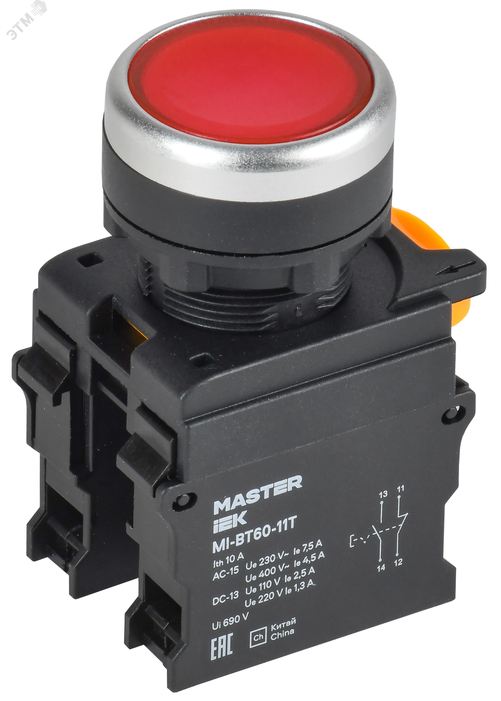 Изображение товара Кнопка с фиксацией 1NO+1NC красная 22мм MASTER IEK