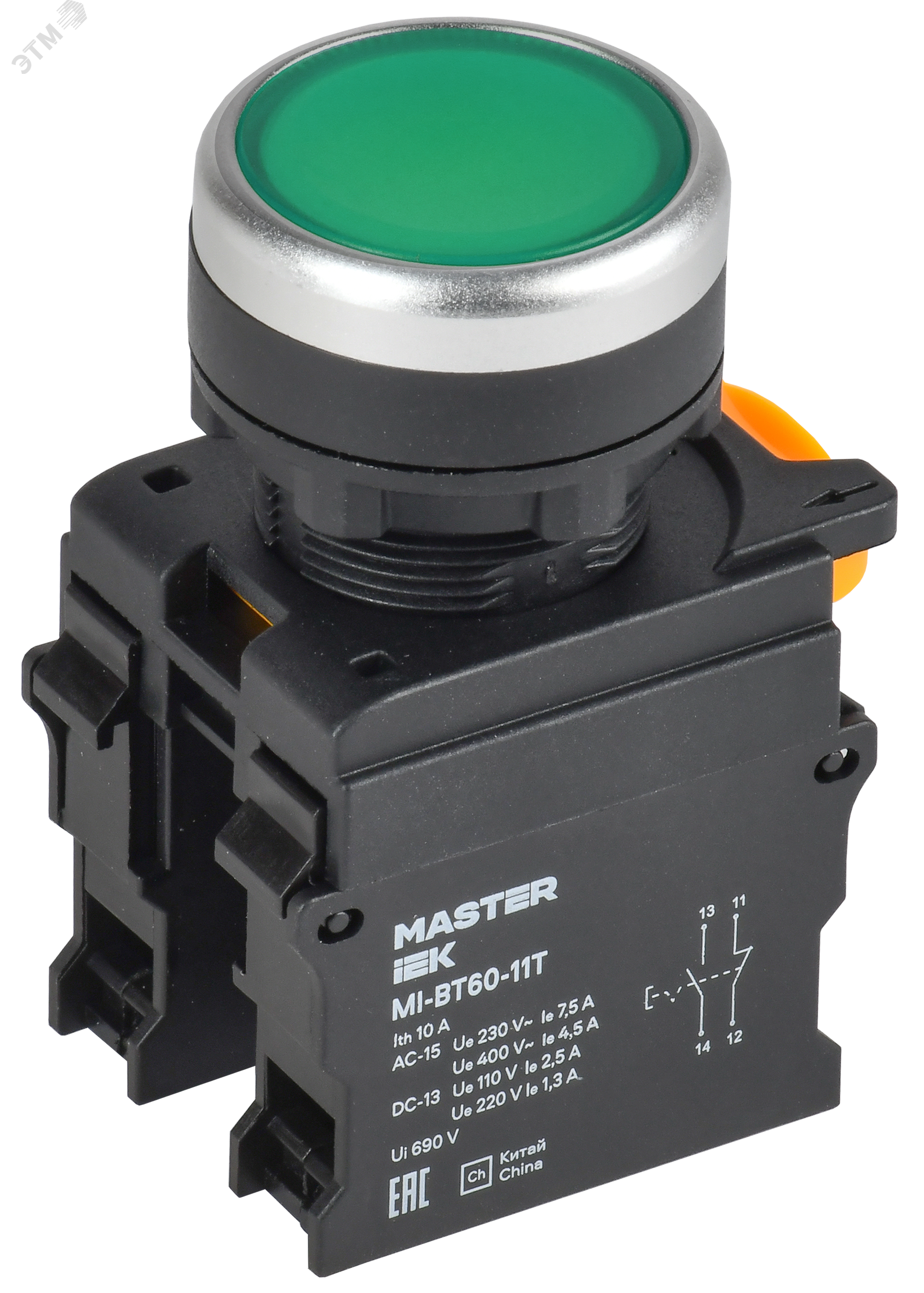 Изображение товара Кнопка с фиксацией 22 мм IEK зелёная для автоматики IP65