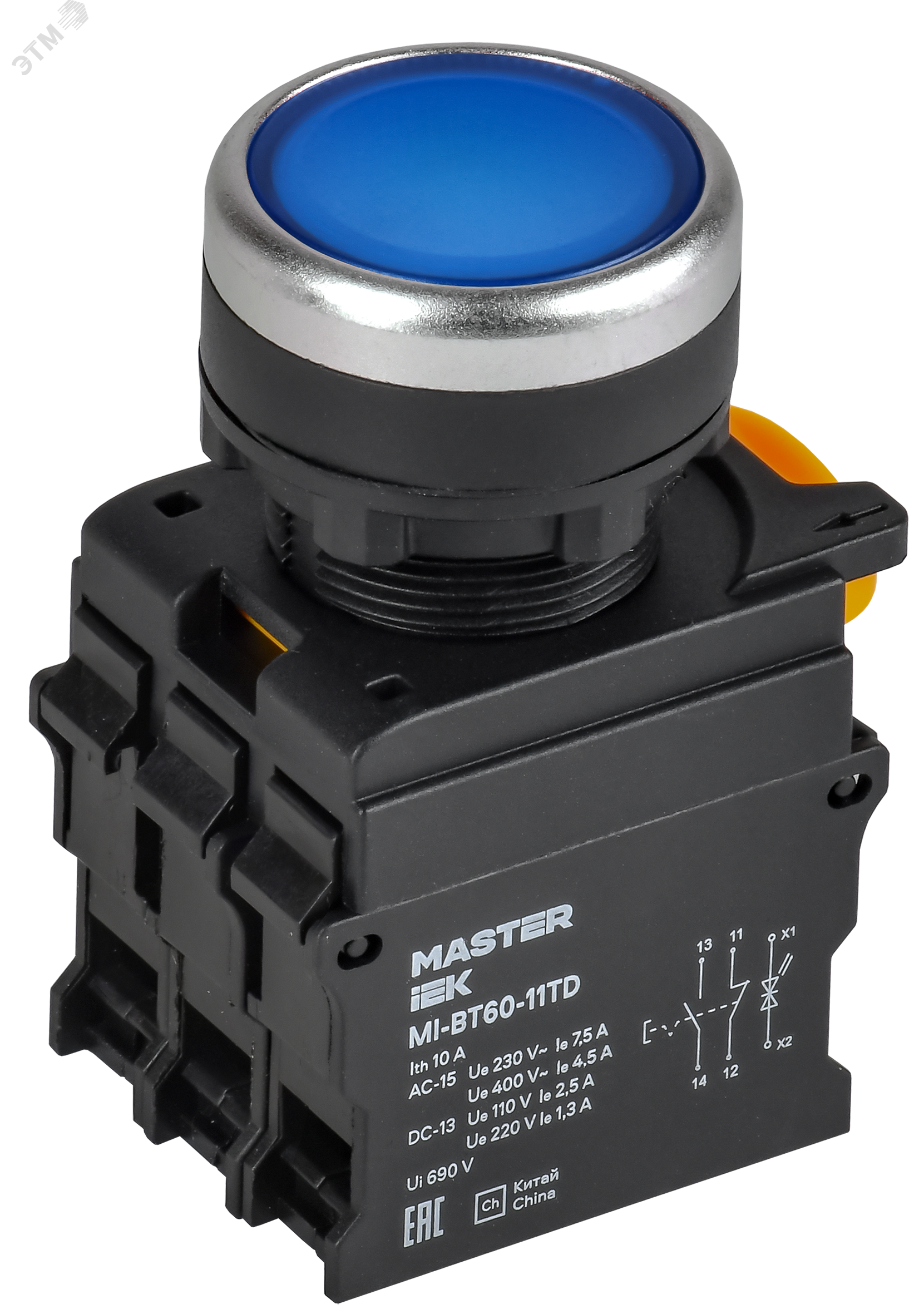 Изображение товара Кнопка с подсветкой и фиксатором 22 мм IEK синяя IP65