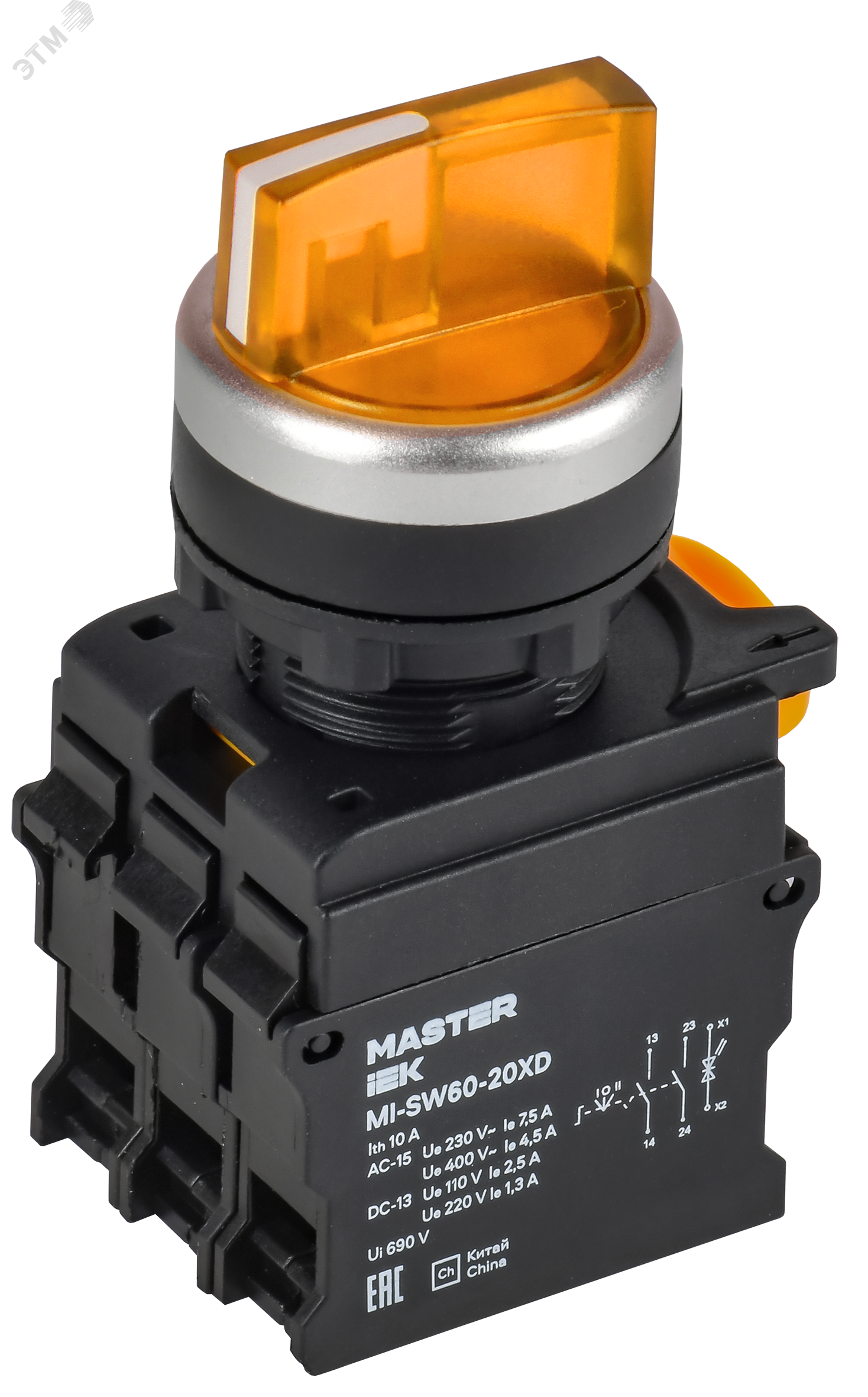 Изображение товара Переключатель с подсветкой 3 полож. 2NO жёлтый MASTER IEK