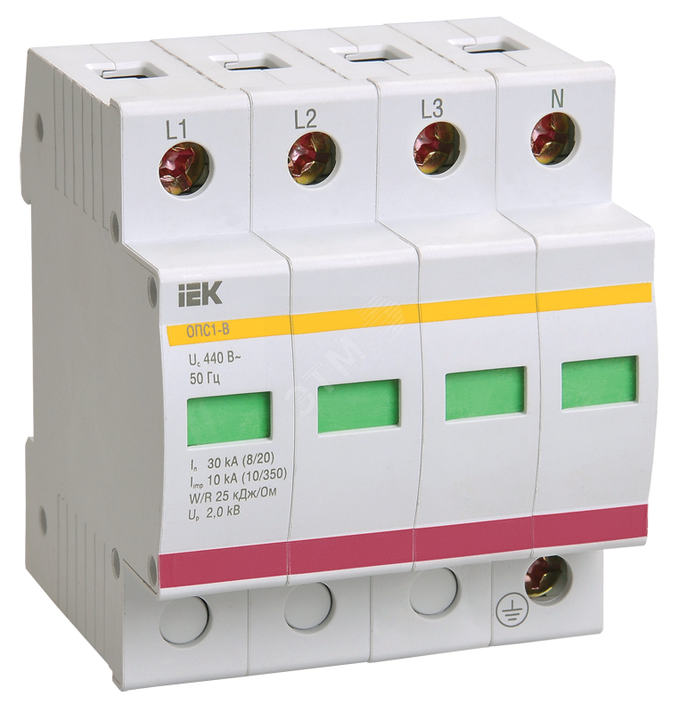 Ограничитель перенапряжения четырехполюсный ОПС1-C 4п 20кА 400В IEK ...