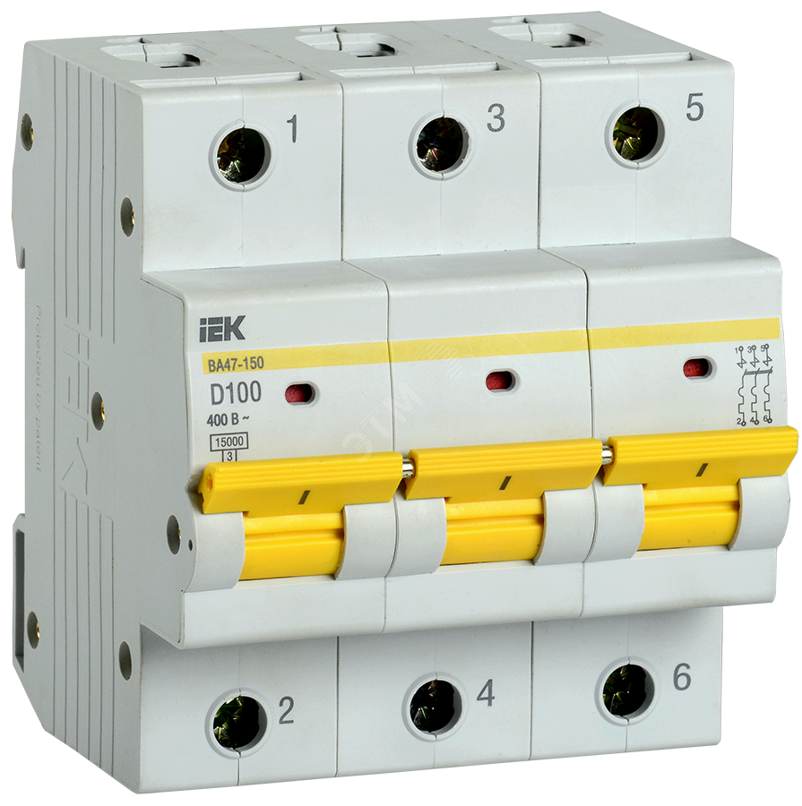 Выключатель автоматический ВА47-150 3Р 100А 15кА характеристика D ...