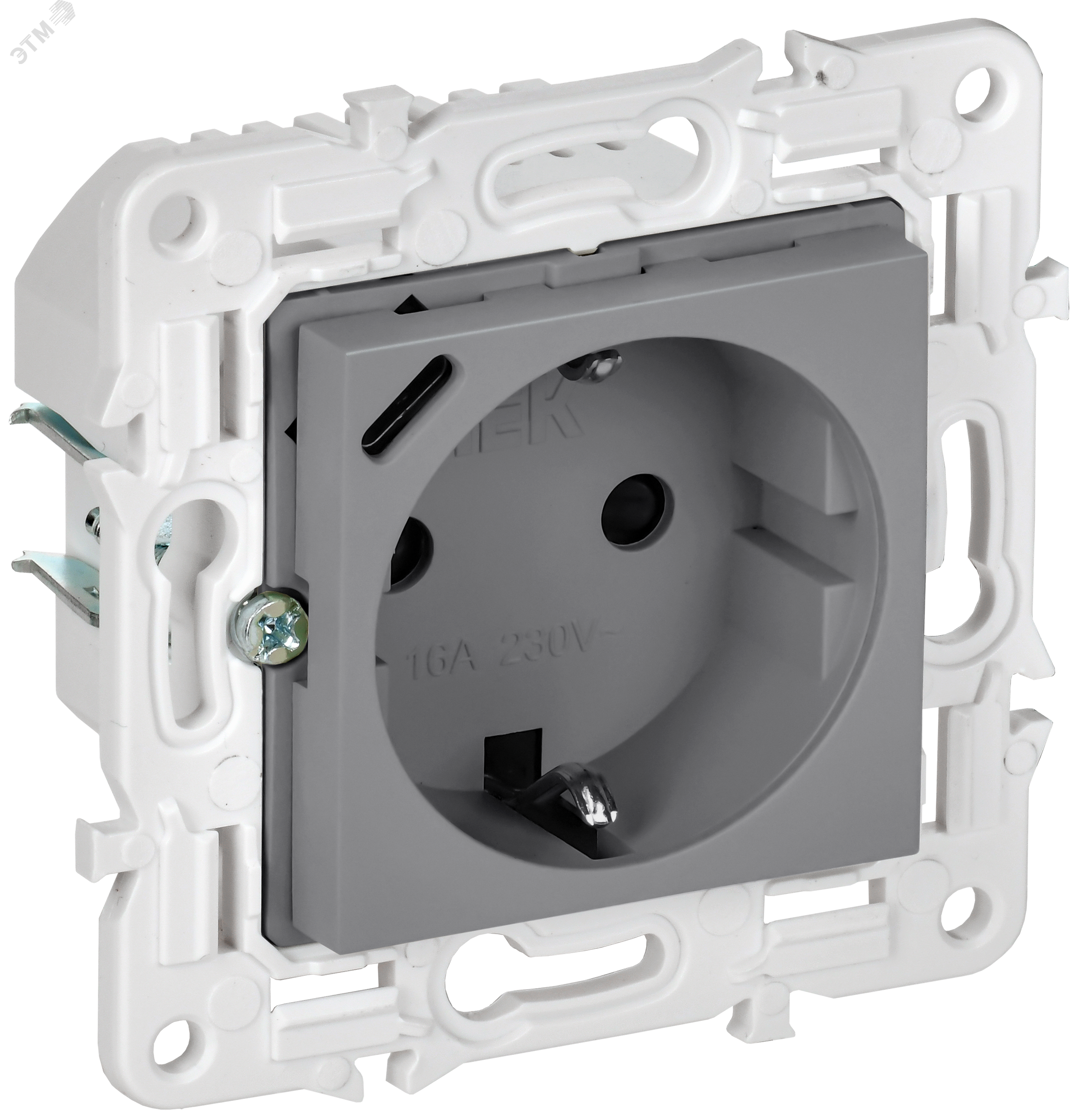 Изображение товара Розетка с заземлением и USB-C 16А серый IEK SK-R17Gr