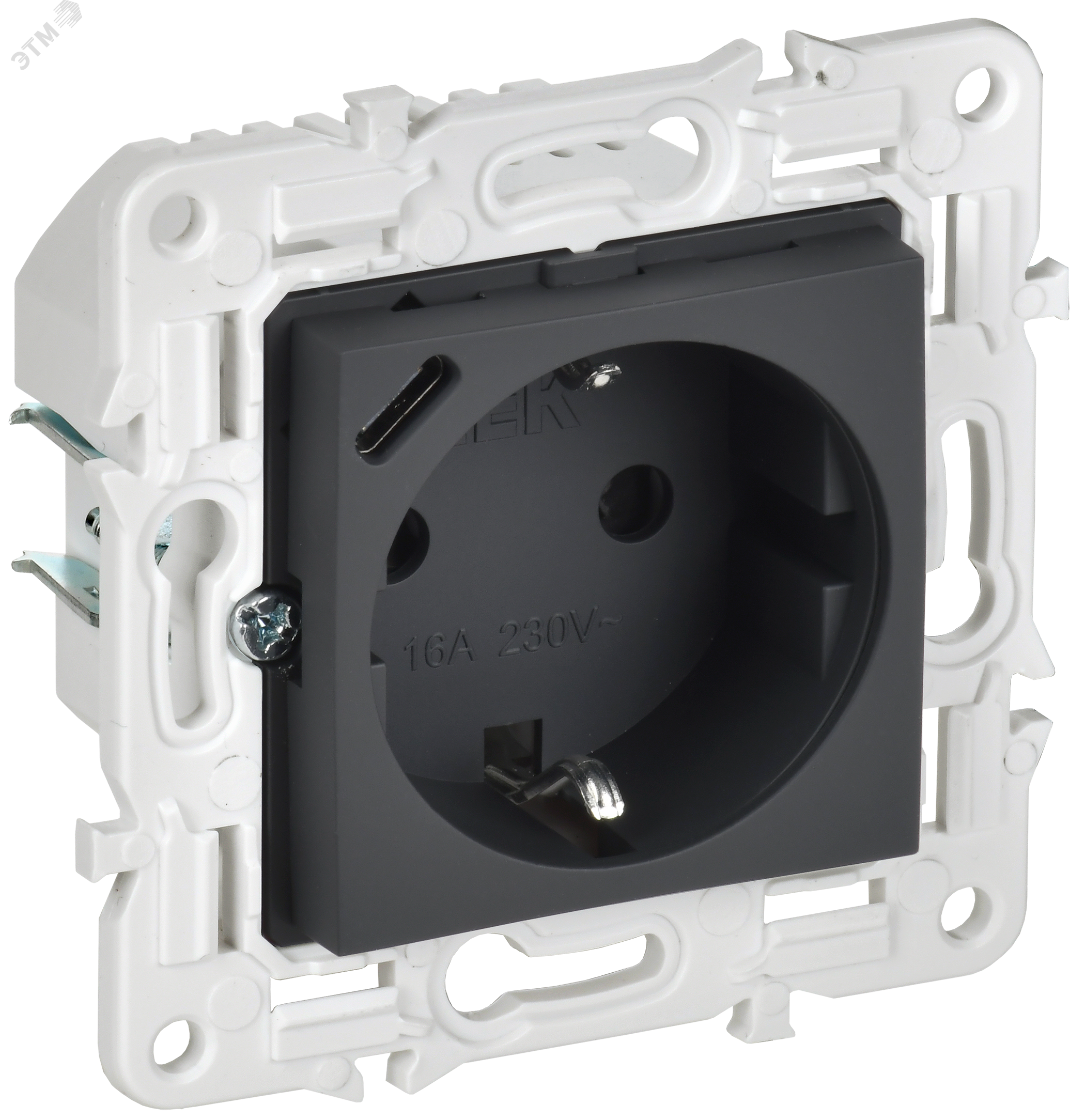 Изображение товара Розетка SKANDY с заземлением и USB C 16A 18Вт графит