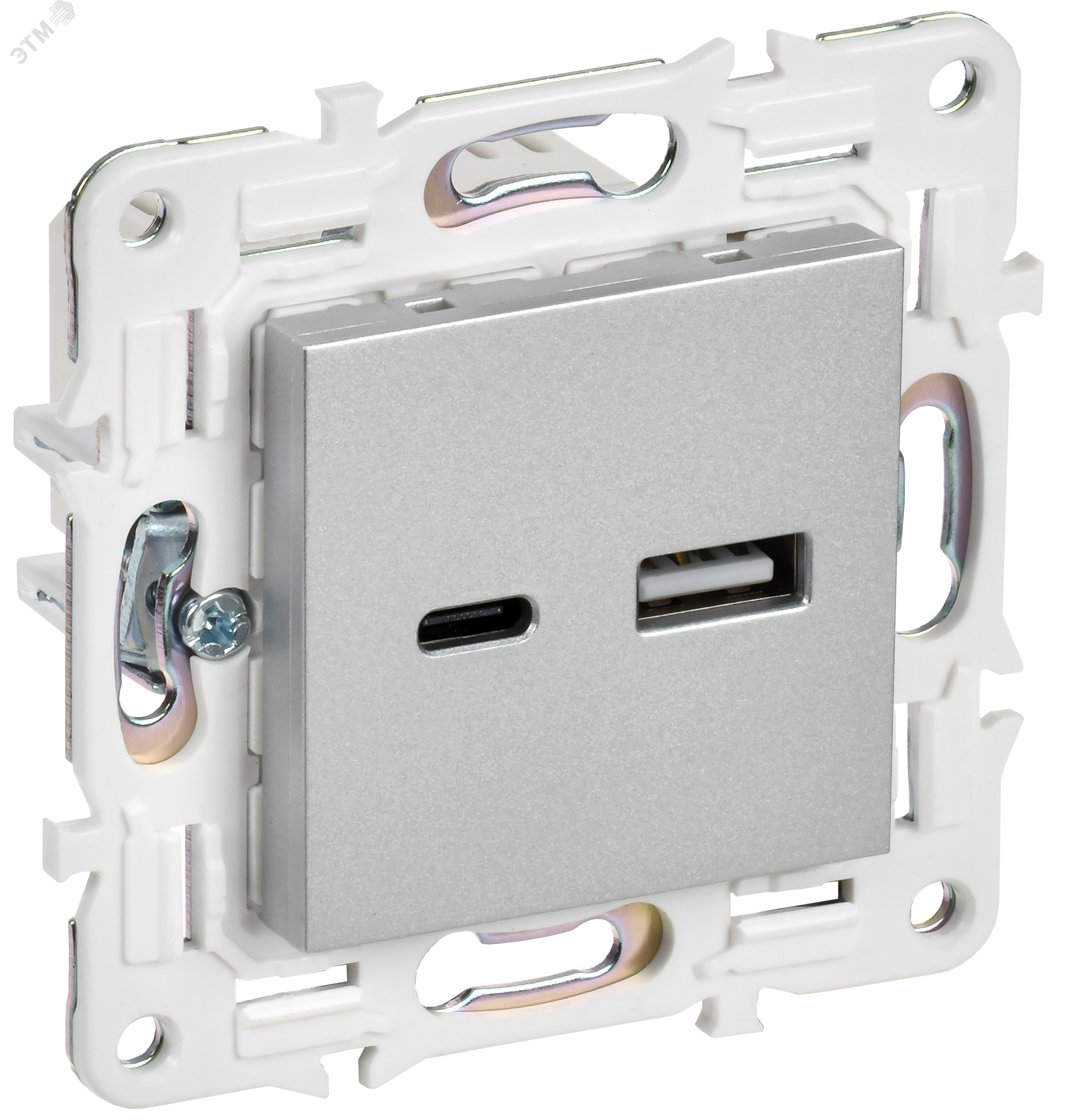Изображение товара Розетка USB A+C 3,1А SKANDY IP20 для быстрой зарядки, серебряный IEK