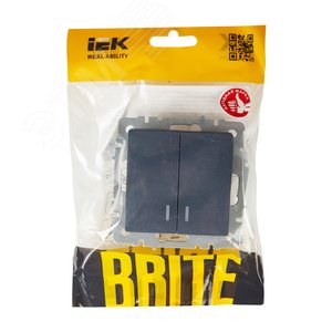 BRITE Выключатель двухклавишный с индикацией 10А ВС10-2-1-БрМ маренго - фото 6