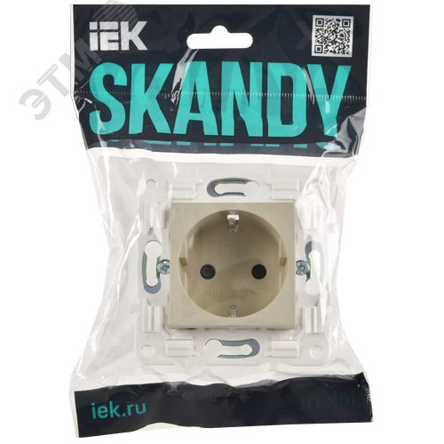 SKANDY Розетка с заземлением с защитными шторками 16А безвинтовое крепление SK-R06B бежевый IEK - фото 6