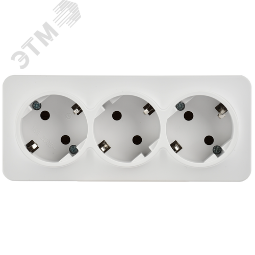 GLORY Розетка 3-местная для открытой установки с заземлением без защитных шторок 16А РС23-3-ХБм белый матовый IEK - фото 3