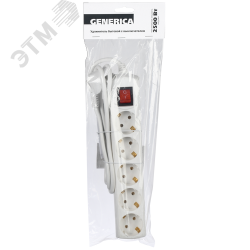 Удлинитель бытовой У05В 5 мест 2P+PE/1.5 м 3х1мм2 10А/250В GENERICA - фото 2
