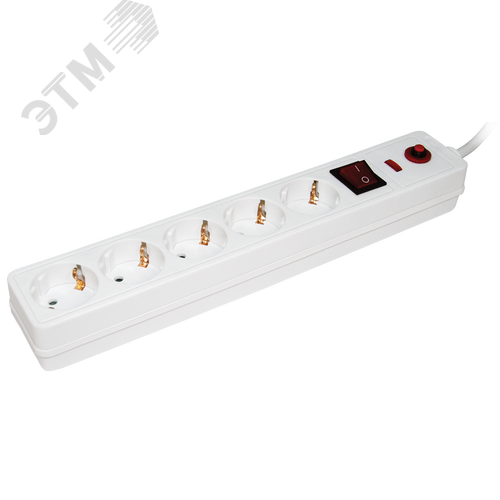 Изображение товара Фильтр сетевой с выключателем СФ-05К 5 розеток с заземлением шнур 5м (шт)