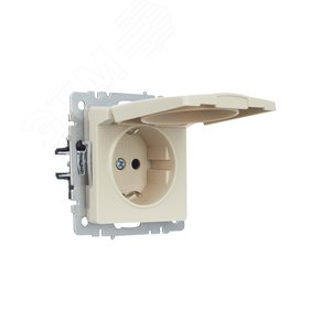 BRITE Розетка с заземлением с защитными шторками и крышкой 16А IP44 РСбш10-3-44-БрКр бежевый - фото 2