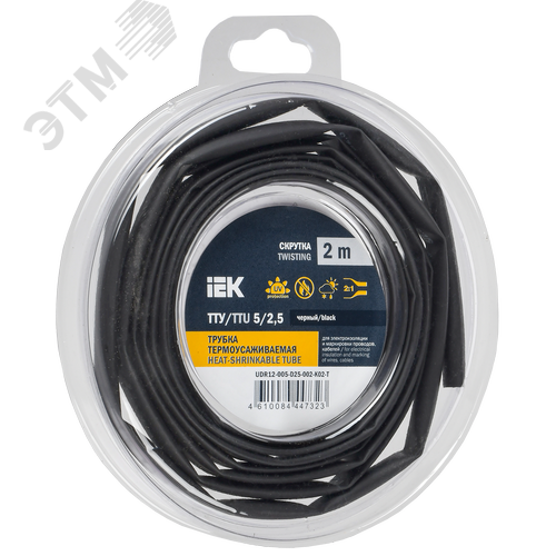 Изображение товара Трубка термоусадочная ТТУ нг-LS 5/2,5 черная (2м/упак) IEK (упак)