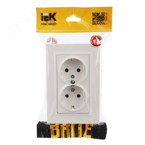 BRITE Розетка двойная с заземлением с защитными шторками 16А в сборе РСш12-3-БрЖ жемчуг - фото 2