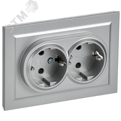 BRITE Розетка двойная с заземлением с защитными шторками 16А в сборе РСш12-3-БрА алюминий - фото 1