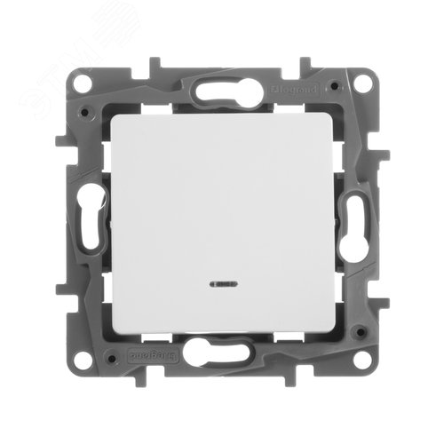 Выключатель 1-клавишный проходной с подсветкой/индикацией 10А безвинтовое крепление белый ETIKA - фото 2