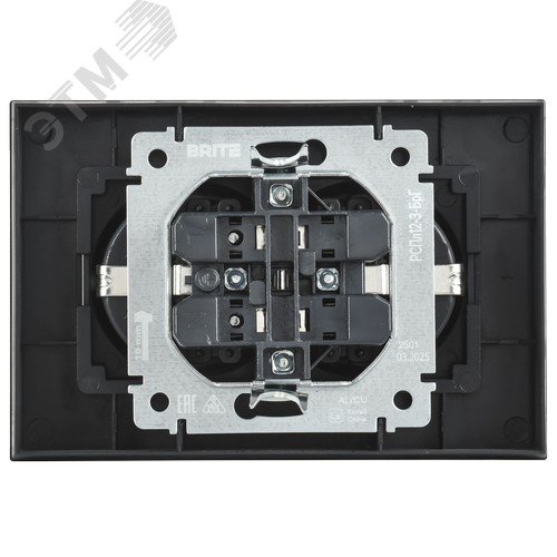 BRITE Розетка 2-местная с заземлением без защитных шторок плоская 16А в сборе РСПл12-3-БрГ графит IEK - фото 3