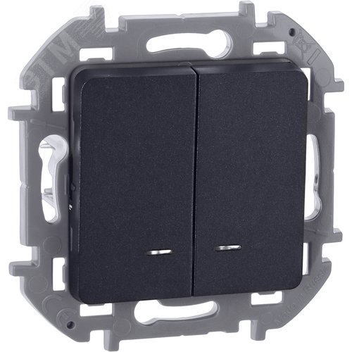 Изображение товара Выключатель 2-клавишный с подсветкой/индикацией 10АХ безвинтовое крепление антрацит INSPIRIA (шт)