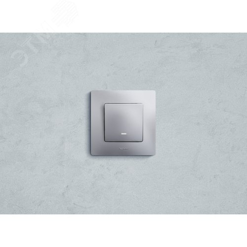 Выключатель 1-клавишный с подсветкой/индикацией 10А безвинтовое крепление алюминий ETIKA - фото 2