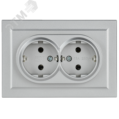 BRITE Розетка двойная с заземлением без защитных шторок 16А в сборе РС12-3-БрА алюминий - фото 3