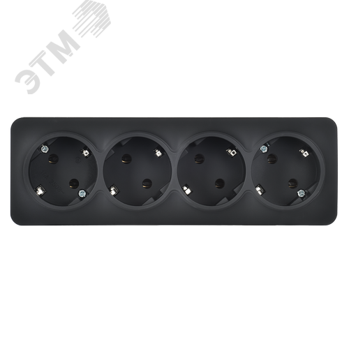 GLORY Розетка 4-местная для открытой установки с заземлением без защитных шторок 16А РС24-3-ХЧм черный матовый IEK - фото 2