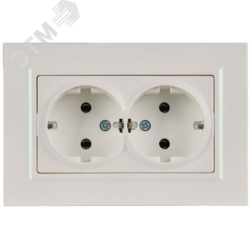 BRITE Розетка 2-местная с заземлением без защитных шторок плоская 16А в сборе РСПл12-3-БрЖ жемчуг IEK - фото 3