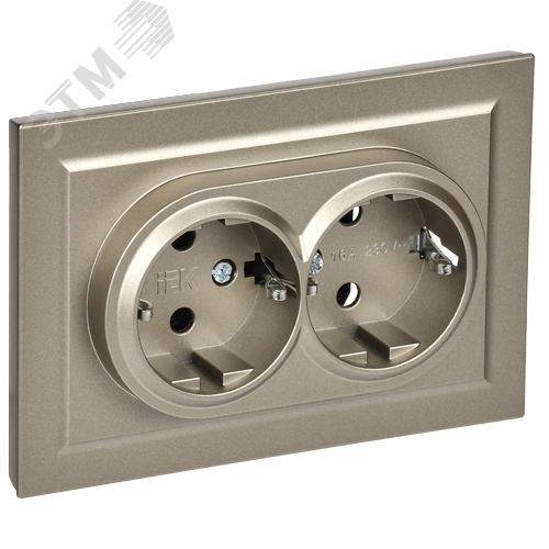 Изображение товара BRITE Розетка двойная с заземлением без защитных шторок 16А в сборе РС12-3-БрШ шампань (шт)