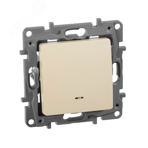 Изображение товара Выключатель 1-клавишный проходной с подсветкой/индикацией 10А безвинтовое крепление слоновая кость ETIKA (шт)