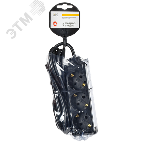 Удлинитель У03 3 места с заземлением 5м 3х1мм2 16А 250В черный - фото 2