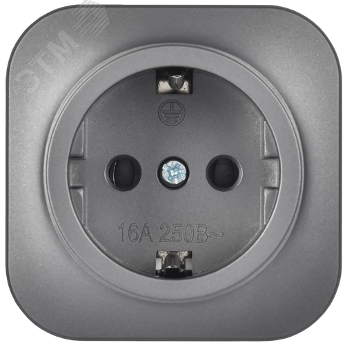 GLORY Розетка 1-местная для открытой установки с заземлением без защитных шторок 16А РС20-3-ХСм сталь матовый IEK - фото 2