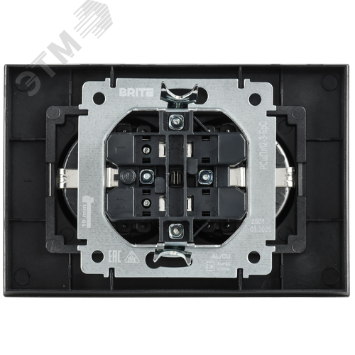 BRITE Розетка 2-местная с заземлением с защитными шторками плоская 16А в сборе РСшПл12-3-БрС сталь IEK - фото 3