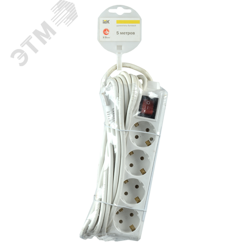 Удлинитель бытовой 4 розетки шнур 5м с заземлением с выключателем 16А - фото 2