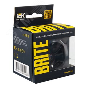 BRITE Розетка 1 пост с заземлением с защитными шторками 16А с USB A+A 5В 3,1А РЮш10-2-БрГ графит - фото 7