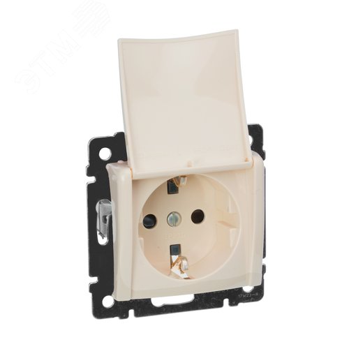 Розетка 1-местная с заземлением с защитными шторками и крышкой 16А IP20 слоновая кость VALENA - фото 1