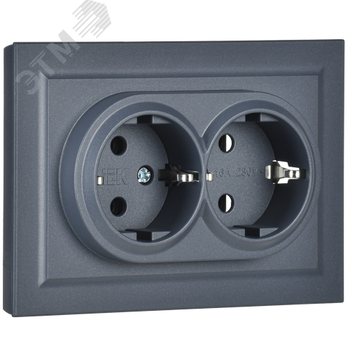 BRITE Розетка двойная с заземлением без защитных шторок 16А в сборе РС12-3-БрМ маренго - фото 3