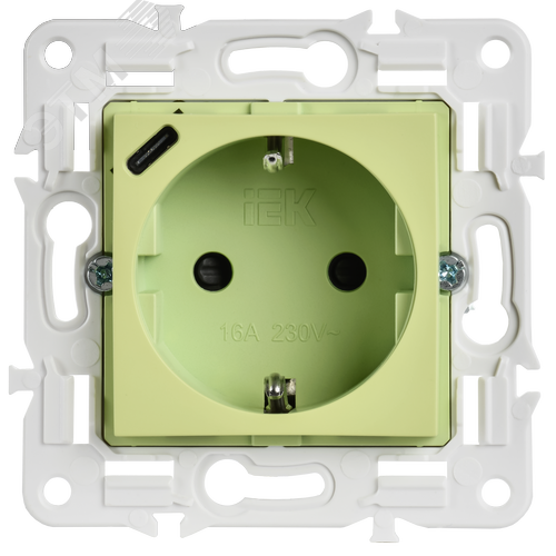 SKANDY Розетка с заземлением с защитными шторками 16А с USB C 18Вт SK-R17G мятный IEK - фото 2