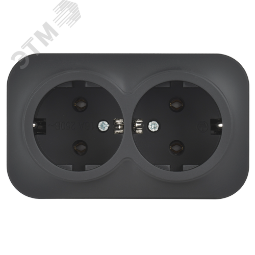 GLORY Розетка 2-местная для открытой установки с заземлением без защитных шторок 16А РС22-3-ХЧм черный матовый IEK - фото 3