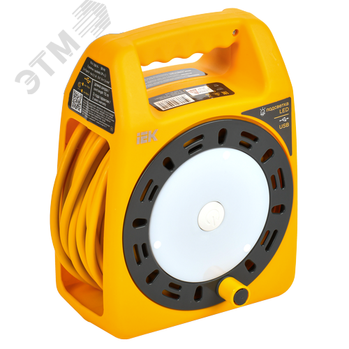 Катушка с заземлением и термозащитой УК15 3 места 2P+PE 3х1,5 мм 2 USB х 2 LED 15 м INDUSTRIAL - фото 2