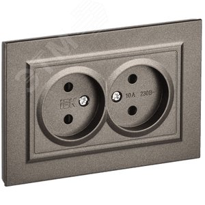 BRITE Розетка 2-местная без заземления с защитными шторками 10А в сборе РСш12-2-БрТБ темная бронза IEK - фото 1