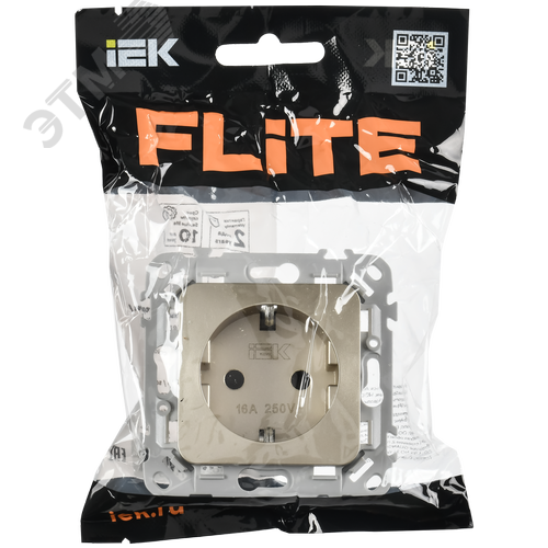 FLITE Розетка с заземлением с защитными шторками безвинтовое крепление 16А РСш11-1-ФлШ шампань IEK - фото 2
