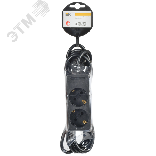 Удлинитель У02 2 места с заземлением 3м 3х1мм2 16А 250В черный - фото 2