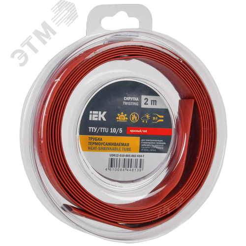Изображение товара Трубка термоусадочная ТТУ нг-LS 10/5 красная (2м/упак) IEK (упак)
