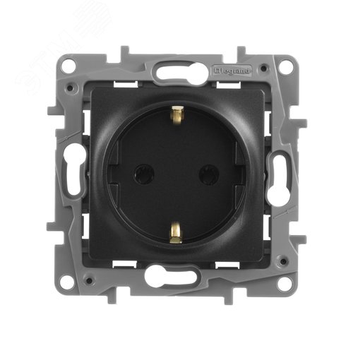 Розетка 1-местная с заземлением без защитных шторок 16А антрацит ETIKA - фото 2