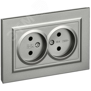 BRITE Розетка 2-местная без заземления без защитных шторок 10А в сборе РС12-2-БрС сталь IEK - фото 1