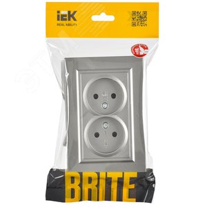 BRITE Розетка 2-местная без заземления без защитных шторок 10А в сборе РС12-2-БрС сталь IEK - фото 2