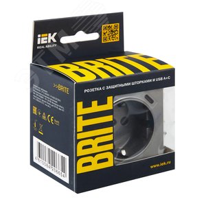 BRITE Розетка с заземлением с защитными шторками 16А с USB A+C 18Вт РЮш11-1-БрС сталь - фото 7