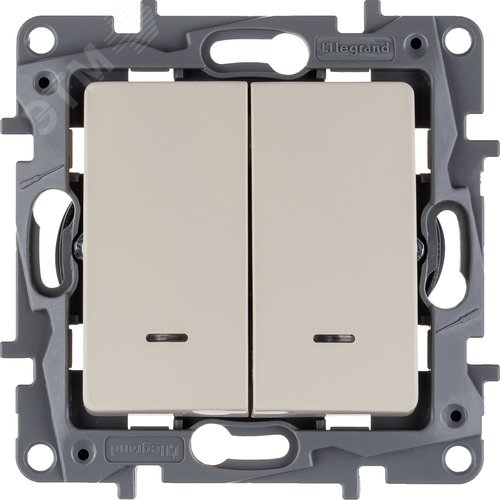 Выключатель 2-клавишный с подсветкой/индикацией 10А безвинтовое крепление слоновая кость ETIKA - фото 2