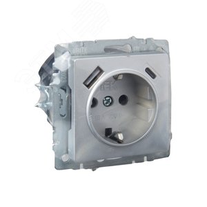 BRITE Розетка с заземлением с защитными шторками 16А с USB A+C 18Вт РЮш11-1-БрА алюминий - фото 5