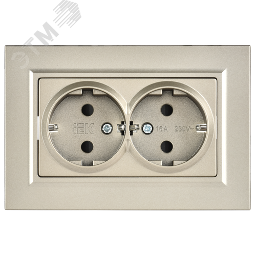BRITE Розетка 2-местная с заземлением с защитными шторками плоская 16А в сборе РСшПл12-3-БрШ шампань IEK - фото 3