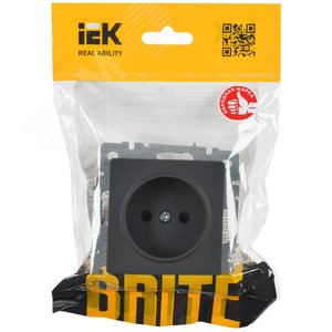 BRITE Розетка 1 пост без заземления с защитными шторками 10А РСш10-2-БрГ графит IEK - фото 2
