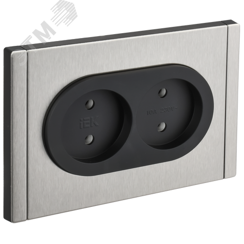 Изображение товара FORTE&PIANO Розетка 2-местная без заземления без защитных шторок безвинтовое крепление 10А FP726M металл никель IEK (шт)